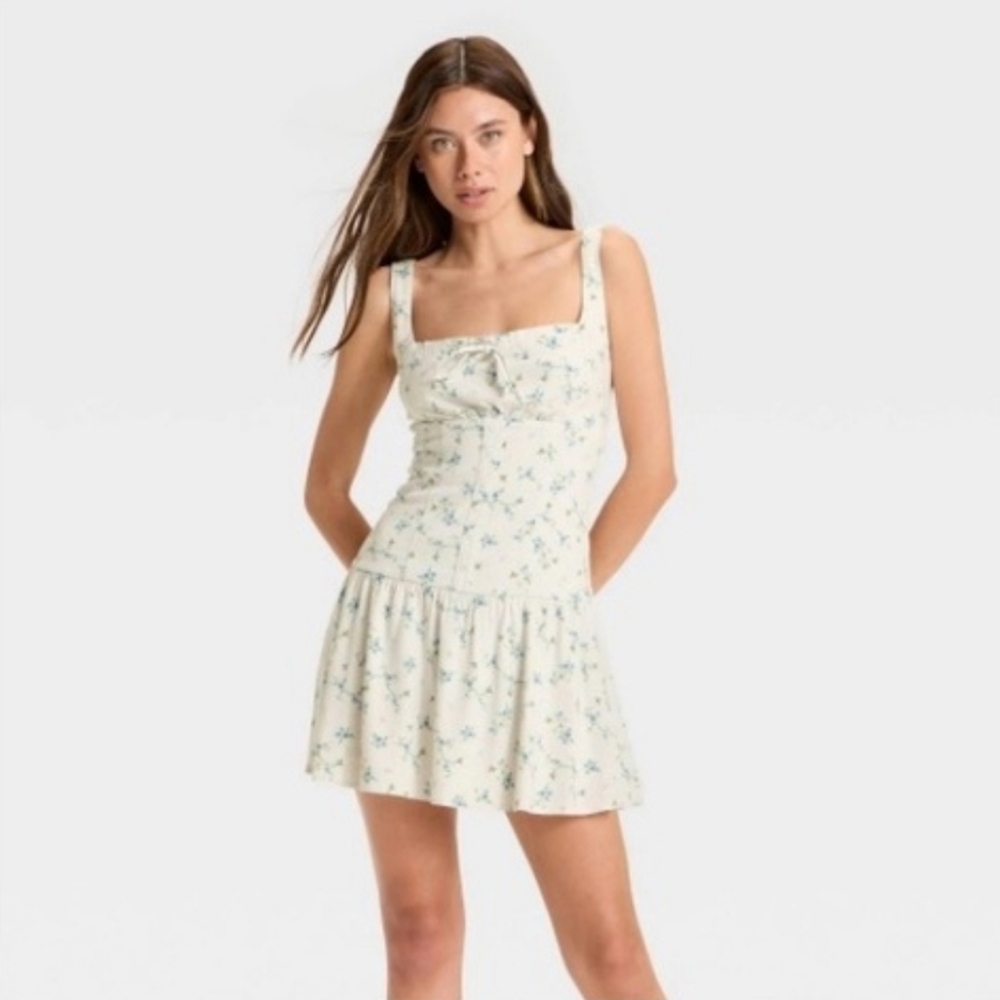 Wild Fable Floral Mini Dress - White and Blue